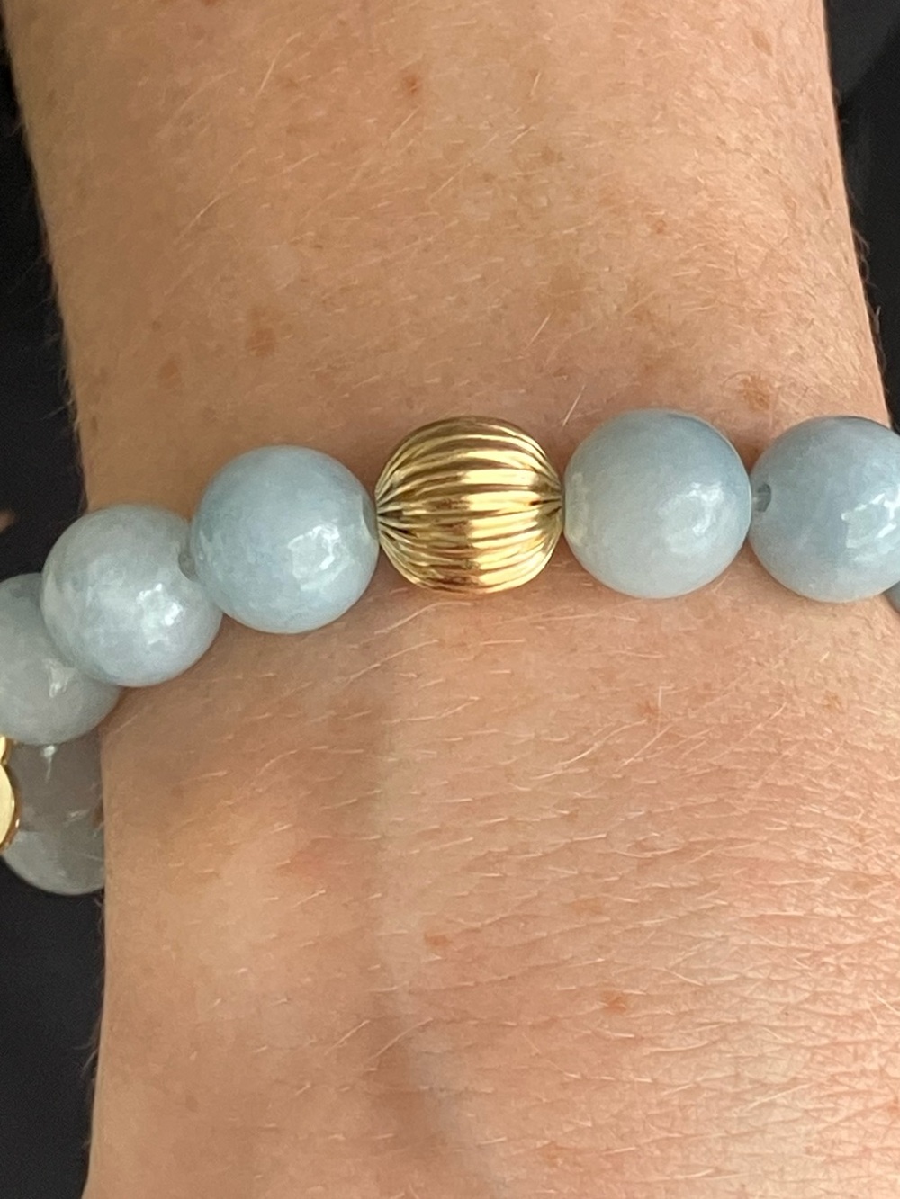 ANGELITE STONES BEAUTIFUL LIGHT BLUE WITH GOLD HEART AND SPACERS - Picture 2 of 13